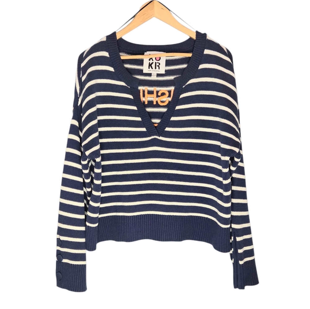 Kivari Navy & White Striped V-Neck Sweater Top